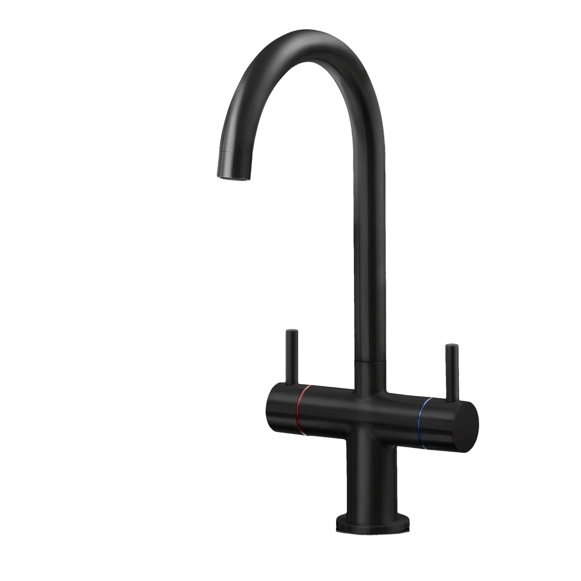 Liquida W03BL Swivel Spout Swan Neck Twin Lever Black Kitchen Mixer Tap